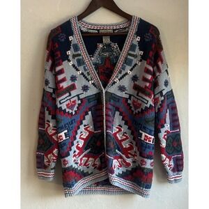 Vintage Ruff Hewn Cardigan Sweater M Button Southwestern Western Grunge Grandpa